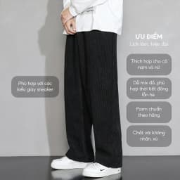 Thumbnail Quần ống rộng unisex chất vải nhung tăm mềm mịn co giãn thoải mái thương hiệu ELNIDO 3