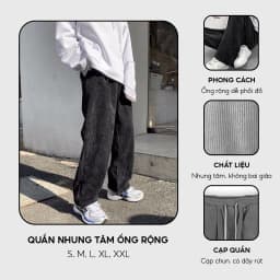 Thumbnail Quần ống rộng unisex chất vải nhung tăm mềm mịn co giãn thoải mái thương hiệu ELNIDO 4
