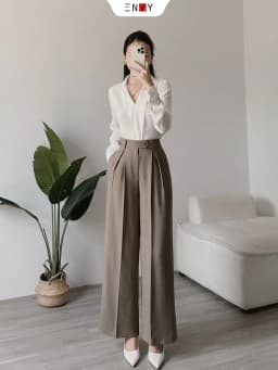 Thumbnail Quần Ống Rộng Xếp Ly Lưng Cao ENVY QK52 2