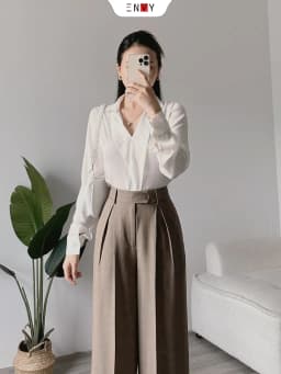 Thumbnail Quần Ống Rộng Xếp Ly Lưng Cao ENVY QK52 3
