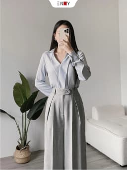 Thumbnail Quần Ống Rộng Xếp Ly Lưng Cao ENVY QK52 4