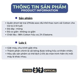 Thumbnail Quần short bé trai 27Kids sooc đùi thể thao nam vải Cotton cho trẻ từ 2-10 tuổi BSPS3 3
