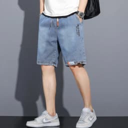 Thumbnail Quần short jean capris BEFOYI SLC84 xanh lam nhạt họa tiết chữ thường ngày Hàn Quốc size lớn M-4XL cho nam 1