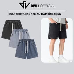 Thumbnail Quần short jean cotton nam nữ DWIN đùi jean cotton wash form rộng basic unisex chống nhăn không xù 1