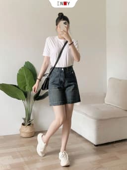 Thumbnail Quần Short Jean Ngố Nữ Ống Rộng Lưng Cao ENVY JS56, Quần Jean Đùi Nữ 2