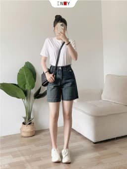 Thumbnail Quần Short Jean Ngố Nữ Ống Rộng Lưng Cao ENVY JS56, Quần Jean Đùi Nữ 3