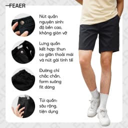 Thumbnail Quần Short Kaki Basic Sleek Vải Kaki Cá Sấu Lưng Chun, Co Giãn Thoải Mái, Trẻ Trung - FEAER 3