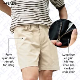 Thumbnail Quần Short Kaki Basic Sleek Vải Kaki Cá Sấu Lưng Chun, Co Giãn Thoải Mái, Trẻ Trung - FEAER 4