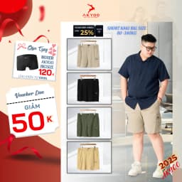 Thumbnail Quần Short Kaki Big Size Nam 80-140kg AKYOO Vải Cotton Co Giãn, Thoải Mái_ KAKI TUI HOP 1