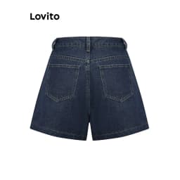 Thumbnail Quần short Lovito vải denim màu trơn phong cách thường ngày cho nữ L95ED915 3