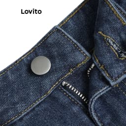Thumbnail Quần short Lovito vải denim màu trơn phong cách thường ngày cho nữ L95ED915 4