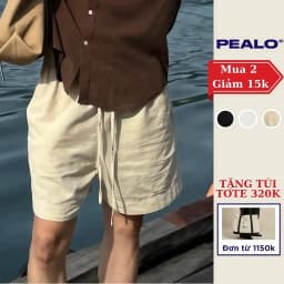 Thumbnail Quần short nam PEALO chất liệu linen thoáng mát cạp chun phong cách Minimalism 1
