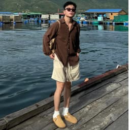 Thumbnail Quần short nam PEALO chất liệu linen thoáng mát cạp chun phong cách Minimalism 4