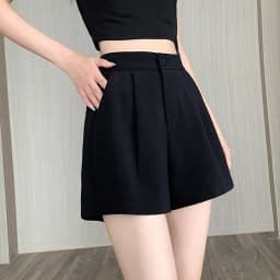 Thumbnail Quần short nữ lưng thun chất đũi ống rộng trơn đen, trắng THOCA HOUSE quần ngắn freesize dáng Hàn 3