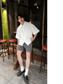 Thumbnail Quần short đùi ARMCEO kẻ sọc sidetab thanh lịch sang trọng chất liệu cotton spandex co giãn thoáng mát - N01 1