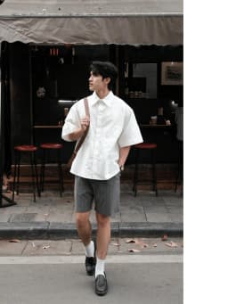 Thumbnail Quần short đùi ARMCEO kẻ sọc sidetab thanh lịch sang trọng chất liệu cotton spandex co giãn thoáng mát - N01 4