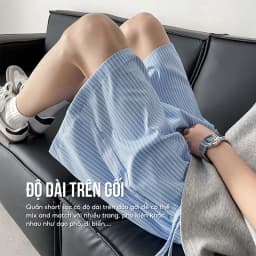 Thumbnail Quần Short Đùi Kẻ Sọc Chất Liệu Vải Oxford ELNIDO Form Unisex Trên Gối ELND01 2