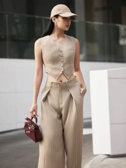 Thumbnail Quần suông kẻ nâu có ly HUONG BOUTIQUE BSQ09 3