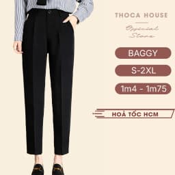 Thumbnail Quần tây baggy nữ đen form dài đi làm, đi học THOCA HOUSE quần tây cho nữ trên 170cm dài 100cm 1