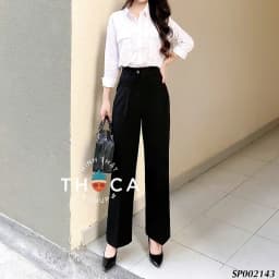 Thumbnail Quần tây công sở ống rộng dáng suông lưng cao khuy cài THOCA HOUSE dễ phối tôn dáng và chân dài 3