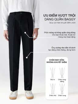 Thumbnail Quần tây nam hàn quốc JBagy dáng baggy vải co giãn dày dặn dáng suông ống rộng, màu đen, kem  JA0101 2