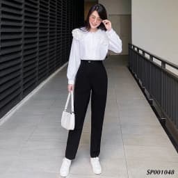 Thumbnail Quần tây nữ baggy công sở đi làm, đi học đen, xanh đen có đai lưng THOCA HOUSE quần baggy lưng cao 2