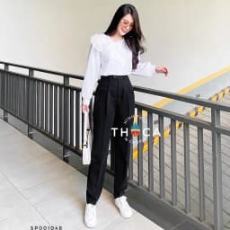 Thumbnail Quần tây nữ baggy công sở đi làm, đi học đen, xanh đen có đai lưng THOCA HOUSE quần baggy lưng cao 3