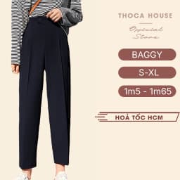Thumbnail Quần tây nữ baggy công sở lưng thun nút lệch THOCA HOUSE trơn đen, quần baggy nữ chuẩn form tôn chân 1