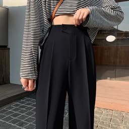 Thumbnail Quần tây nữ baggy công sở lưng thun nút lệch THOCA HOUSE trơn đen, quần baggy nữ chuẩn form tôn chân 2