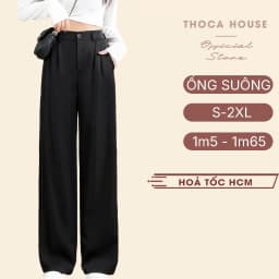 Thumbnail Quần tây nữ ống suông lưng thun sau trơn đen THOCA HOUSE quần ống rộng tôn dáng thoải mái công sở 1