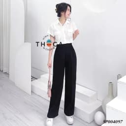 Thumbnail Quần tây ống rộng lưng cao dây kéo bên THOCA HOUSE basic hack chân dài mặc công sở đi học đi chơi 3