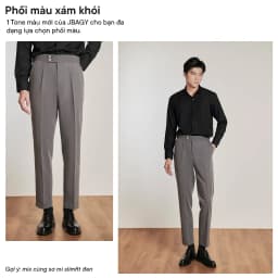 Thumbnail Quần Tây Sidetab Cạp cao Xám khói, Nâu vải Tuypsi cao cấp thương hiệu JBAGY JA0302 3