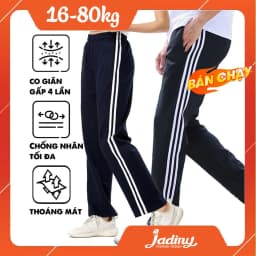 Thumbnail Quần thể dục vải dày dặn, vải tốt màu xanh đen, màu đen Jadiny hai sọc, ba sọc trắng nam nữ Jadiny TDP023 TDP025 TDP034 1