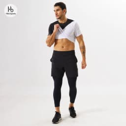 Thumbnail Quần thể thao nam tập gym loại ngắn Hibi Sports M100 - Kiểu 1 lớp xi mặc ngoài, có 2 túi bên 3