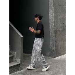 Thumbnail Quần vải thô kẻ sọc Wide Leg The Bad God Palazzo Dáng Rộng 2