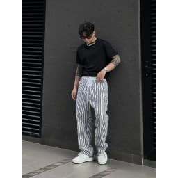 Thumbnail Quần vải thô kẻ sọc Wide Leg The Bad God Palazzo Dáng Rộng 3