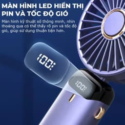 Thumbnail Quạt cầm tay mini tích điện pin 6000mah tặng chân đế để bàn nhỏ gọn 5 tốc độ gió Gutek N9 3