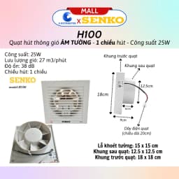 Thumbnail Quạt hút thông gió âm tường SENKO H250/H200/H150/H100 - Hàng chính hãng - Bảo hành 24 tháng 4