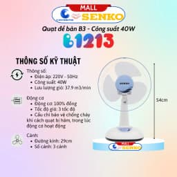 Thumbnail Quạt điện Senko để bàn tiện lợi cao cấp B1213 40W - màu ngẫu nhiên - Hàng Chính Hãng 1