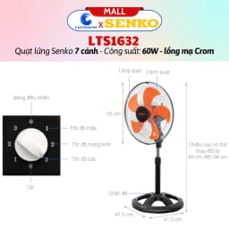 Thumbnail Quạt lửng thân sắt Senko LTS1632 (lồng mạ Crom) - Màu ngẫu nhiên - Hàng Chính Hãng 1