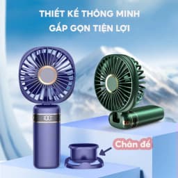 Thumbnail Quạt mini cầm tay tích điện gấp gọn HOKU 5 tốc độ gió xoay linh hoạt 90 độ có dây đeo pin lớn 10.000mAh QMN11 3