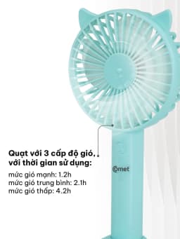 Thumbnail Quạt Sạc Cầm Tay COMET CRF1104 Công Suất 3W, Pin 1200mAh, Có Đế Rời, Kích Thước Nhỏ Gọn 4