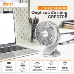 Thumbnail Quạt Sạc Tích Điện Mini Kẹp Bàn Comet CRF0705 5W Đế Kẹp Xe Đẩy Hoặc Để Bàn Xoay 360 Độ 2