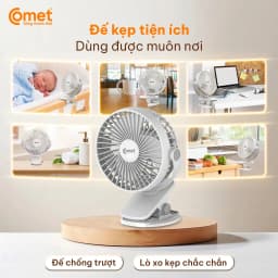 Thumbnail Quạt Sạc Tích Điện Mini Kẹp Bàn Comet CRF0705 5W Đế Kẹp Xe Đẩy Hoặc Để Bàn Xoay 360 Độ 4