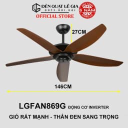 Thumbnail Quạt trần hiện đại Strong Wind LGFAN869 | Quạt trần gió mạnh phù hợp trần 2.5m đến 4m | Quạt trần mạ vàng đẹp 3