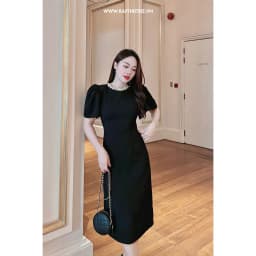 Thumbnail RẬP - Đầm Đen Tay Phồng Cổ Tròn Đính Đá Trắng - TITI 06 ĐEN ĐÁ TRẮNG 4