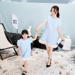 Thumbnail RẬP MOMMY & BABY - Đầm Xanh Cổ Tròn Kết Dây Tweed Tay Ngắn - PARIS 04 1