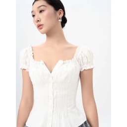 Thumbnail RECHIC Áo kiểu Lilita xếp ly eo phối ren bèo điệu đà nữ tính 1
