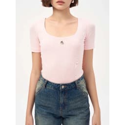 Thumbnail RECHIC Áo thun Ember tay ngắn chất thun đính họa tiết trái tim trẻ trung 3