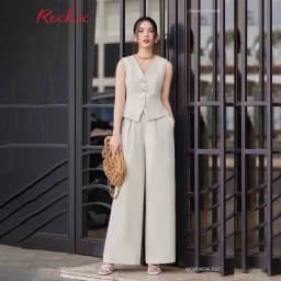 Thumbnail RECHIC Áo vest nữ Cindy trơn form ôm nút gài cổ V cá tính sang trọng thanh lịch 2